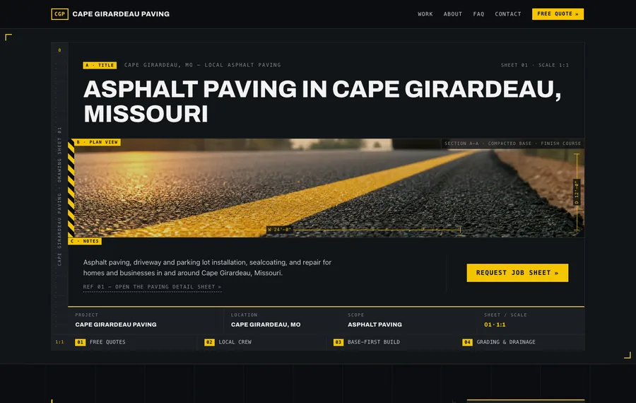 Homepage of an asphalt paving website for Cape Girardeau, Missouri